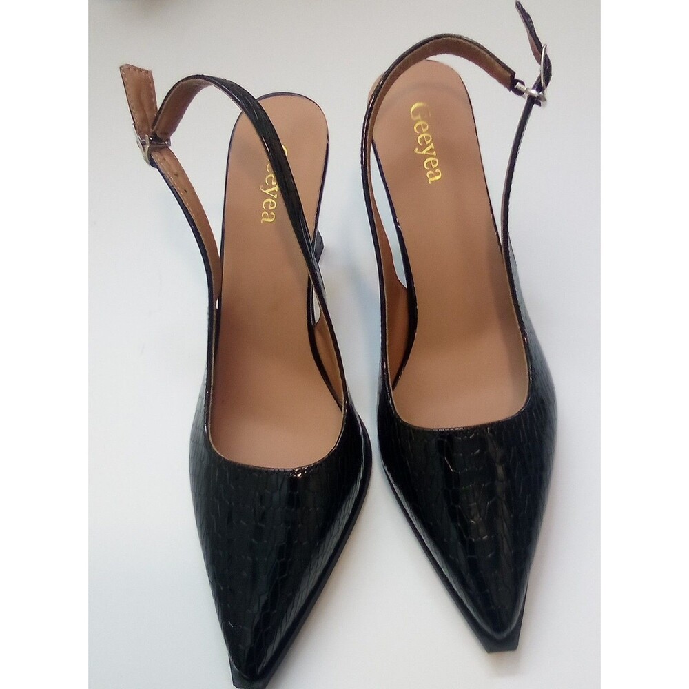 Geeyea Black Slingback Size 8 PU Leather